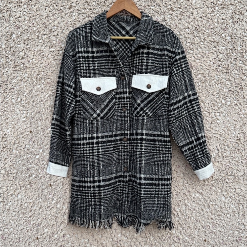 Classic Black and White Plaid Shirt Jacket